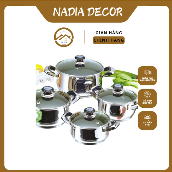 Bộ nồi quánh inox 5 đáy nắp kính NADIA DECOR